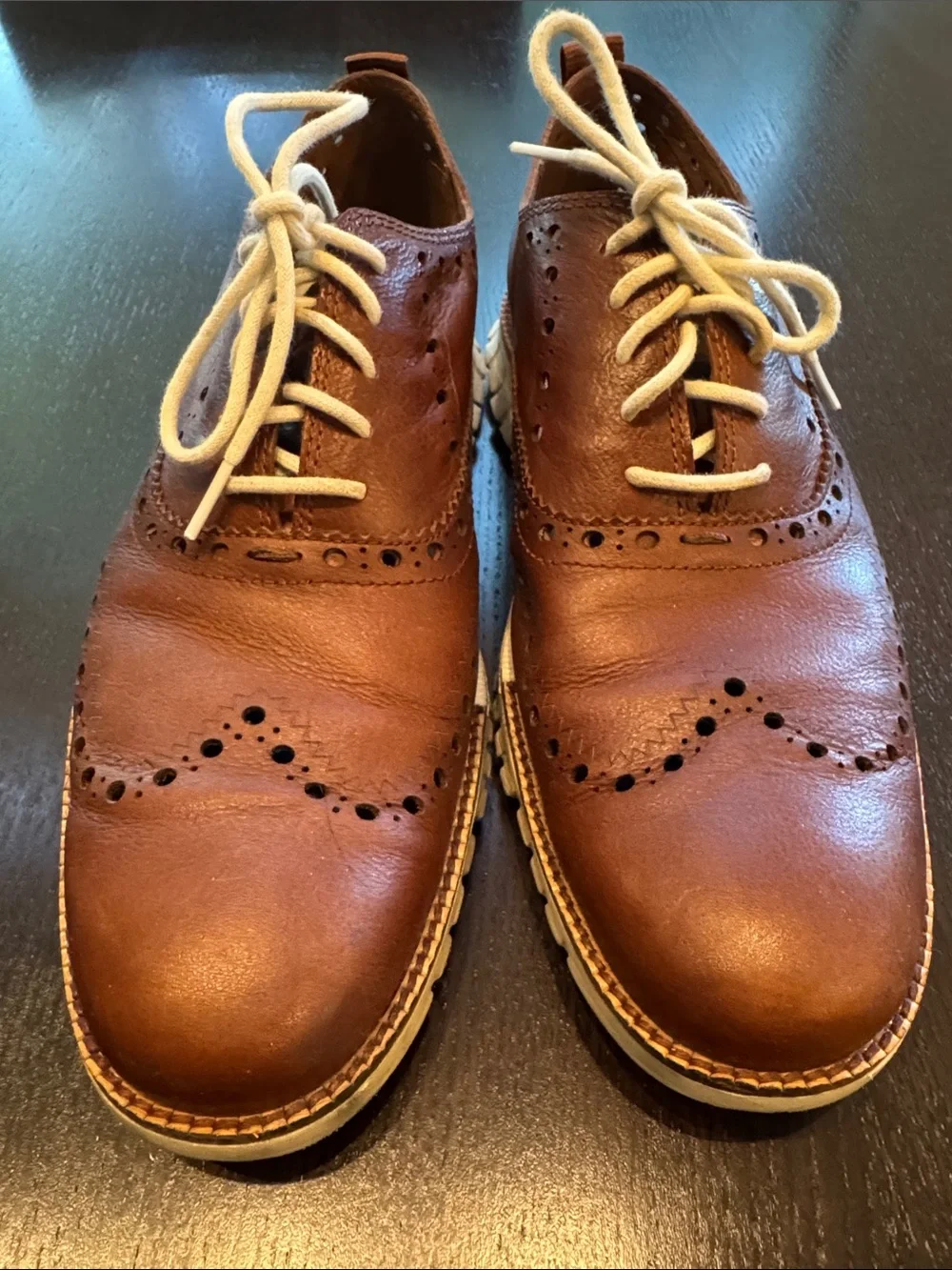 Cole Haan Brown Leather Wingtip Oxfords with White Laces